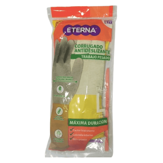 Guantes Latex Corrugado Antideslizante Talla L Trabajo Pesado Eterna