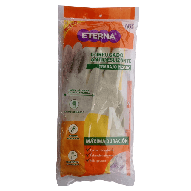 Guantes Latex Corrugado Antideslizante Talla M Trabajo Pesado Eterna